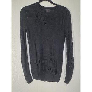 Original Sin Distressed Pullover Sweater S Black Crew Neck Long Sleeve Knit Top